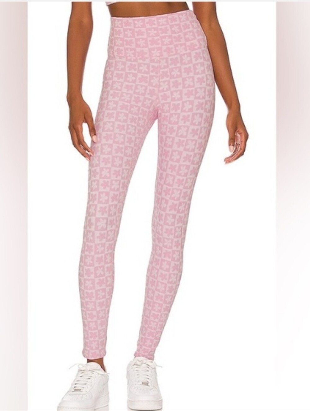 Beach Riot Piper Leggings Textured Floral Checkered Pink White Small